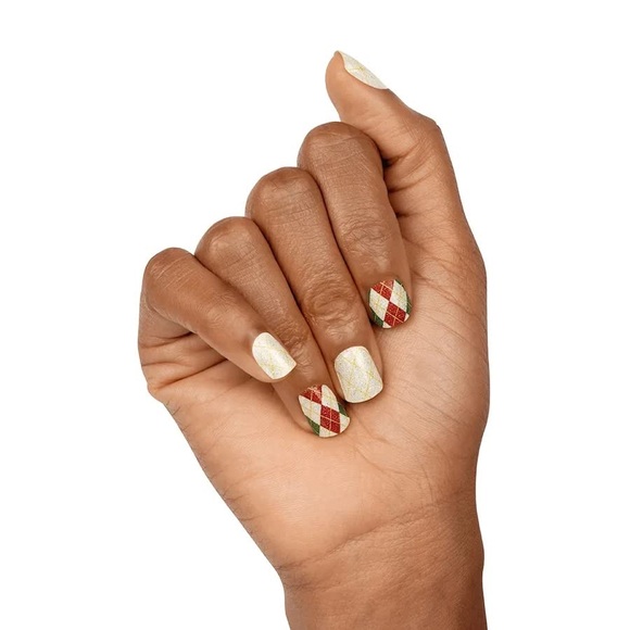 Color Street CHECKING IT TWICE Red Gold Green Glitter Argyle Print Christmas Set - Picture 5 of 7